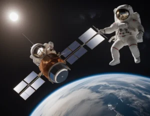 astronauta con satelite en espacio