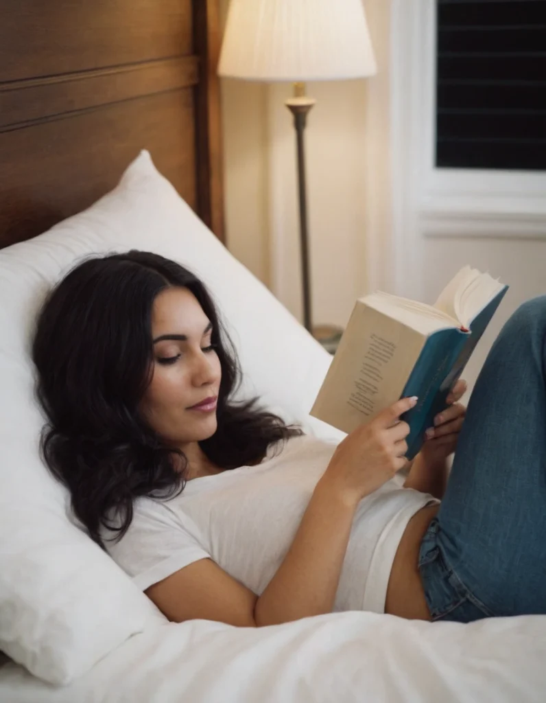 mujer leyendo su libro en la cama antes de dormir